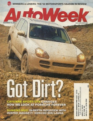 AUTOWEEK 2002 DEC 16 - CAYENNE Tst, LAUDA, PORSCHE 597 JAGDWAGEN, AUDI-ALMS