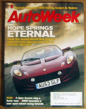 AUTOWEEK 2003 DEC 15 - A-SPEC TC, RACING REVIEW, ELISE