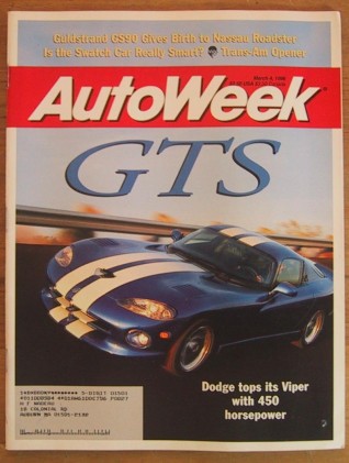 AUTOWEEK 1996 MAR 04 - VIPER GTS TEST, GULDSTRAND VETTE